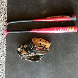 Tee ball bats and glove