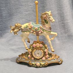 Franklin Mint Vintage Carousel Rose Clock Horse 