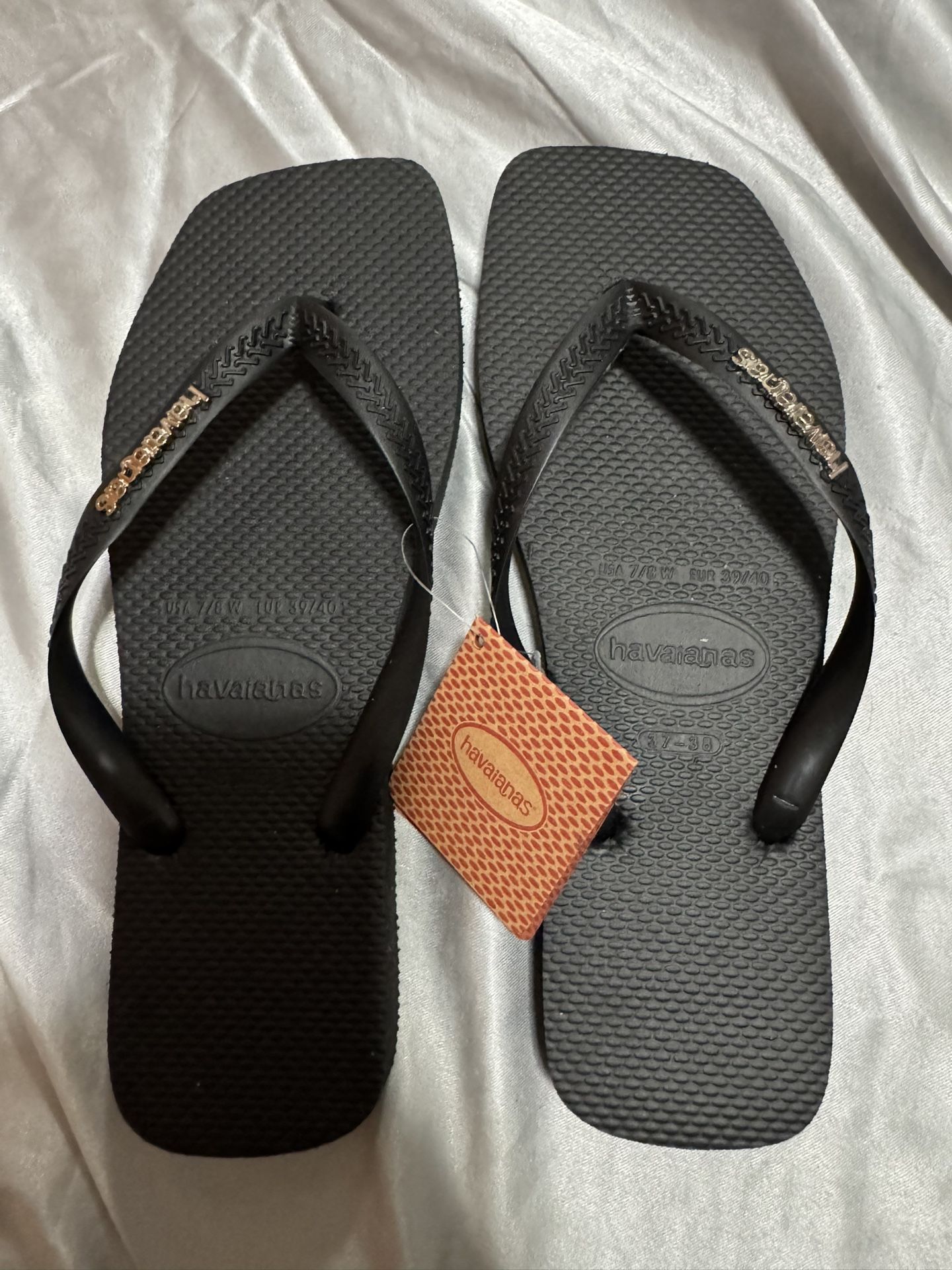 Havaianas Women's Slim Square Logo Metallic Flip Flops