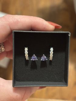 Blue Moissanite And Sterling Silver Huggies