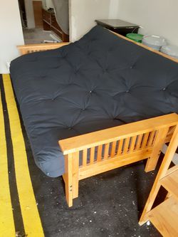 Wood frame Futon bed with shelves set