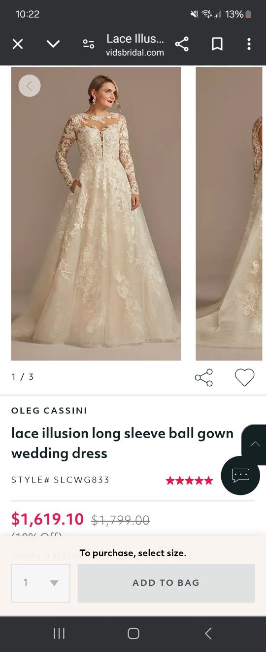 Oleg Cassini Lace Illusion Ball Gown Wedding Dress