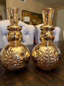 Gold Mercury Glass Snowman Figurines Set of 2