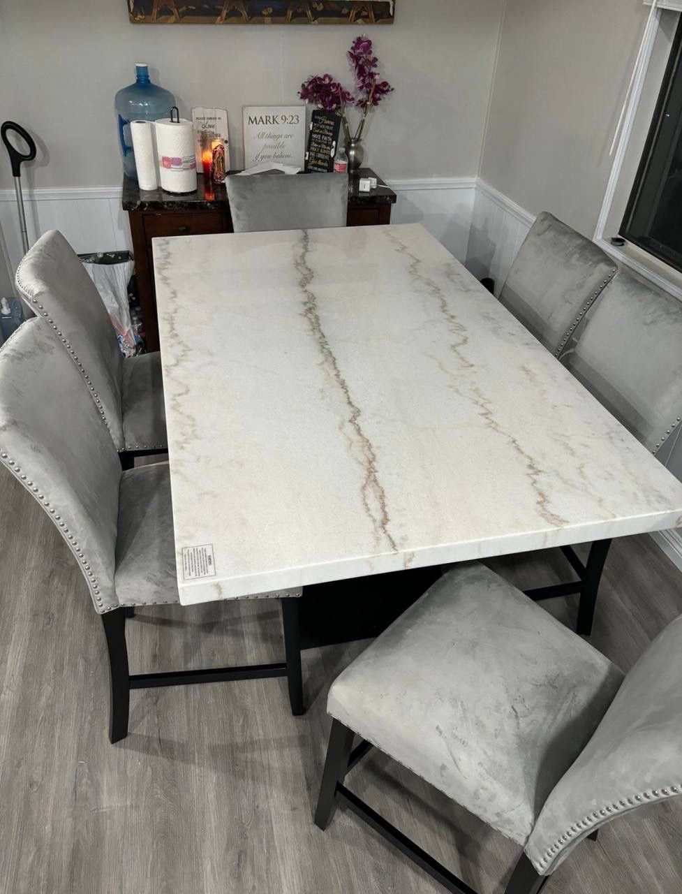 Modern Marble Top Dining Table W Chairs (6-Piece Set)