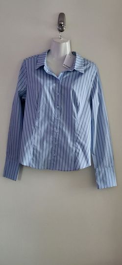 Walter Baker Blue Black Striped Long Sleeve Button Down Brandy Top Size L/ NWT