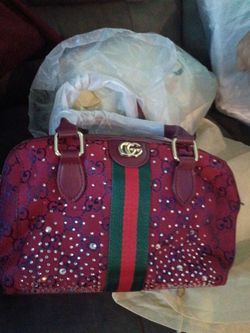 Gucci GG Crystal Canvas Handbag Red