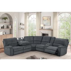 Brand New Dark Grey Super Plush Chenille Power Reclining Sectional Sofa