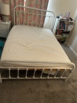 White Metal Bed Frame with Mattress