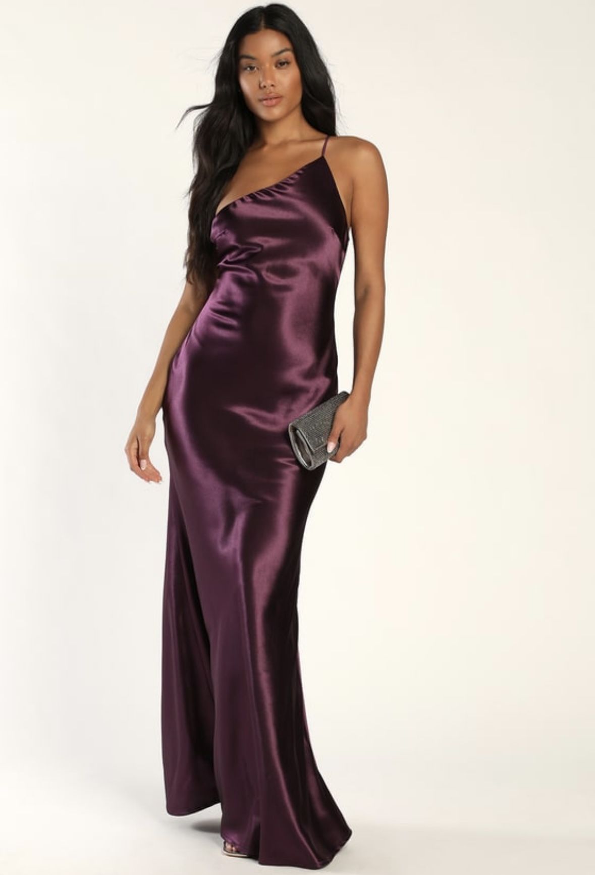 Lulus Purple Satin One-Shoulder Maxi Dress