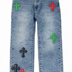 Chrome Hearts Multicolor Cross Patch Denim Jeans