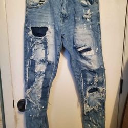 Men’s Smoke Rise  32x32 Denim Distressed Stretch Slim Tapered Grunge Jeans