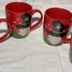 New Set Of Four Red Snowman Coffee/tea Mugs