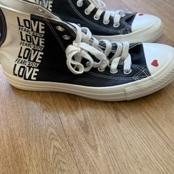 Converse All Star Love Fearlessly Heart Black White Sneaker Shoes Women's US 9