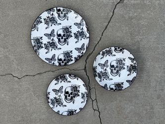 Halloween Dia de Los Muertos skull and butterfly dinnerware, NEW