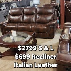 Italian Leather Sofa And Loveseat New