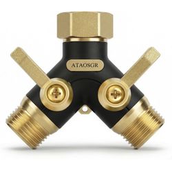 Hose Splitter 2 Way Heavy Duty, Metal Body Full Flow Garden Hose Splitter with Shut-Off Valve,3/4'' GHT Connector Water Hose Bib Y Spigot Splitter, Fo