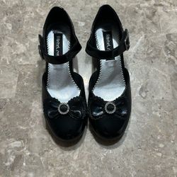 Girls Heels Black Bow Size 4 Youth