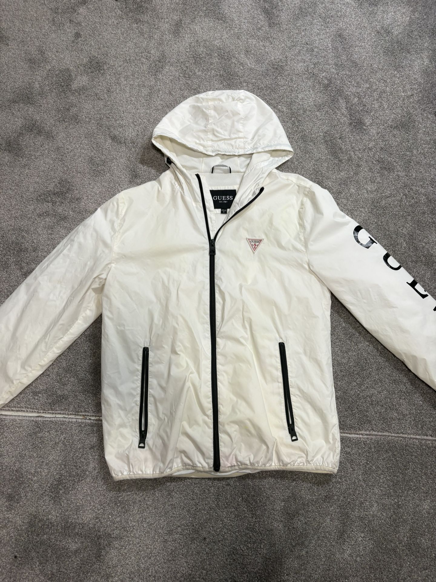White Hooded Windbreaker From GUESS