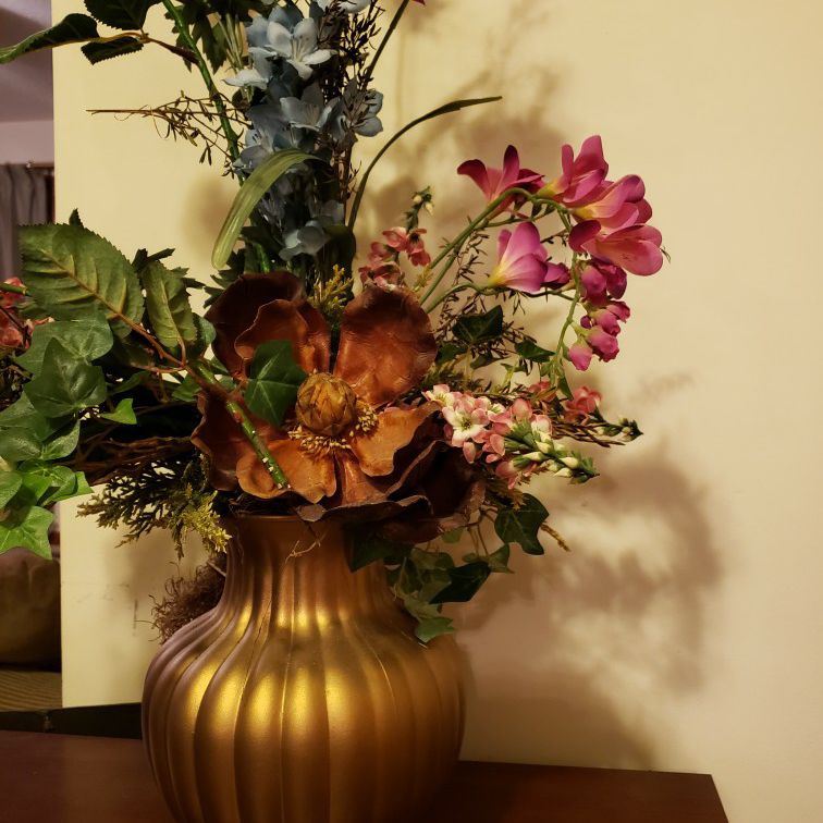 Flower Arrangement In Antique-Gold Vase