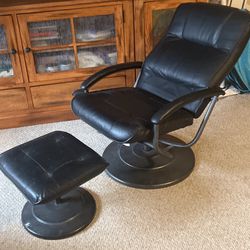 Reclining Swivel Leather Chair With Ottoman