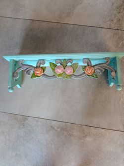 Decorative Painted Wood Wall Shelf with Roses