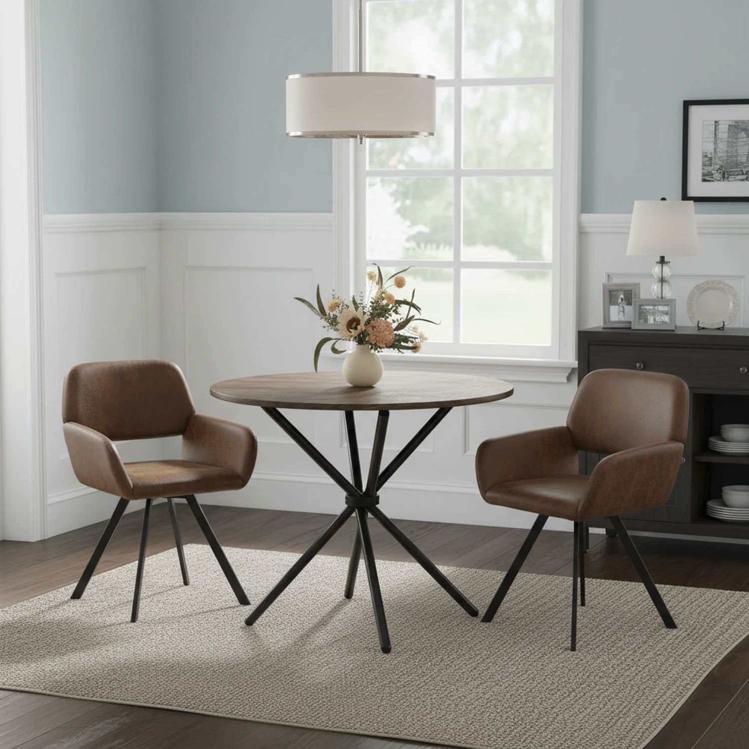 Homy Casa · Fontana 3-Piece Walnut Dining Table Set · Modern Bistro