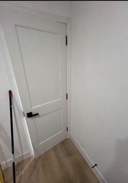 Double Panel Solid Wood Pre hung Door With Luxury Black Hinges, Handle And Stopper  