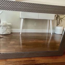 Large Bronze Framed Wall Mirror  Modern Contemporary Decor  	•	Large decorative wall mirror with textured brown/bronze frame 	•	Modern contemporary st