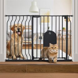 29.5-48.4" Wide Pet Safety Gate with Cat Door Pressure Mount, Black:$20