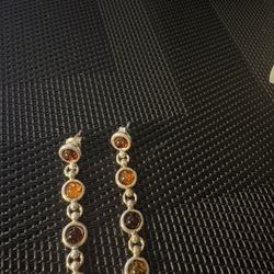 Sterling Silver w/Amber Dangle Earrings 