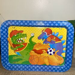 Vintage Dinosaur Themed Sports 70s Or 80s Metal TV Tray Or Floor Tray..(#18)