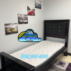 Twin Wooden Bed Frame With Mattress Colchon Nuevo Bonito 