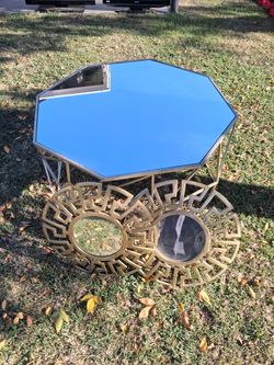 Octagonal Mirrored Top Gold Metal Side Table