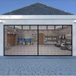 Garage Door Screen for 2 Car Garage Door-12x7FT Reinforced Fiberglass Garage Screen, Magnetic Garage Screen Door