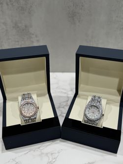 Iced Out Watches – Two Tone Rose Gold/Silver & All Silver