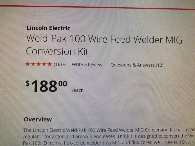 Lincoln Electric WeldPak 100 Wire Feed Welder MIG Conversion Kit 120