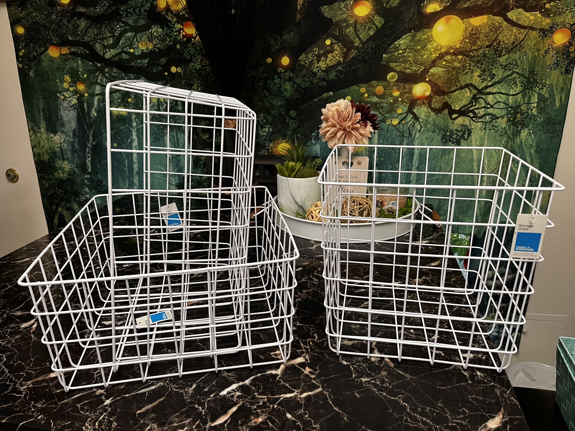 3 Room Essentials White Wire Storage Crates