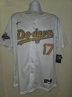 New Men's Dodgers Ohtani White/Gold Trim Jerseys Stitched