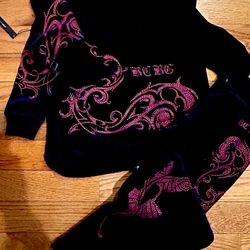 BCBGMaxAzria VTG LIMITED EDITION black/RED studded embellished Velour TrackSuit