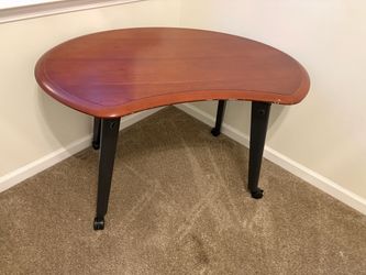 Kidney-Shaped Wood Desk on Casters