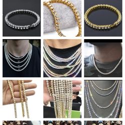 Iced Out Tennis Bracelets & Chains $20 Each