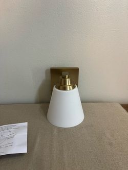 New Brass Wall Sconce with White Glass Shade, 💡 Included ( Hardwired/ Only One )