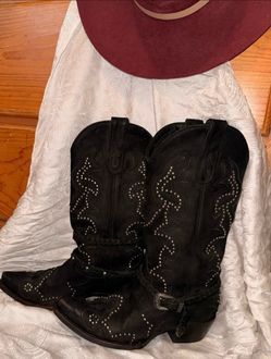 Black Studded Cowboy Boots with Harness