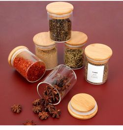 JuneHeart 4OZ Glass Spice Jars Set with Bamboo Lids and 194 Labels