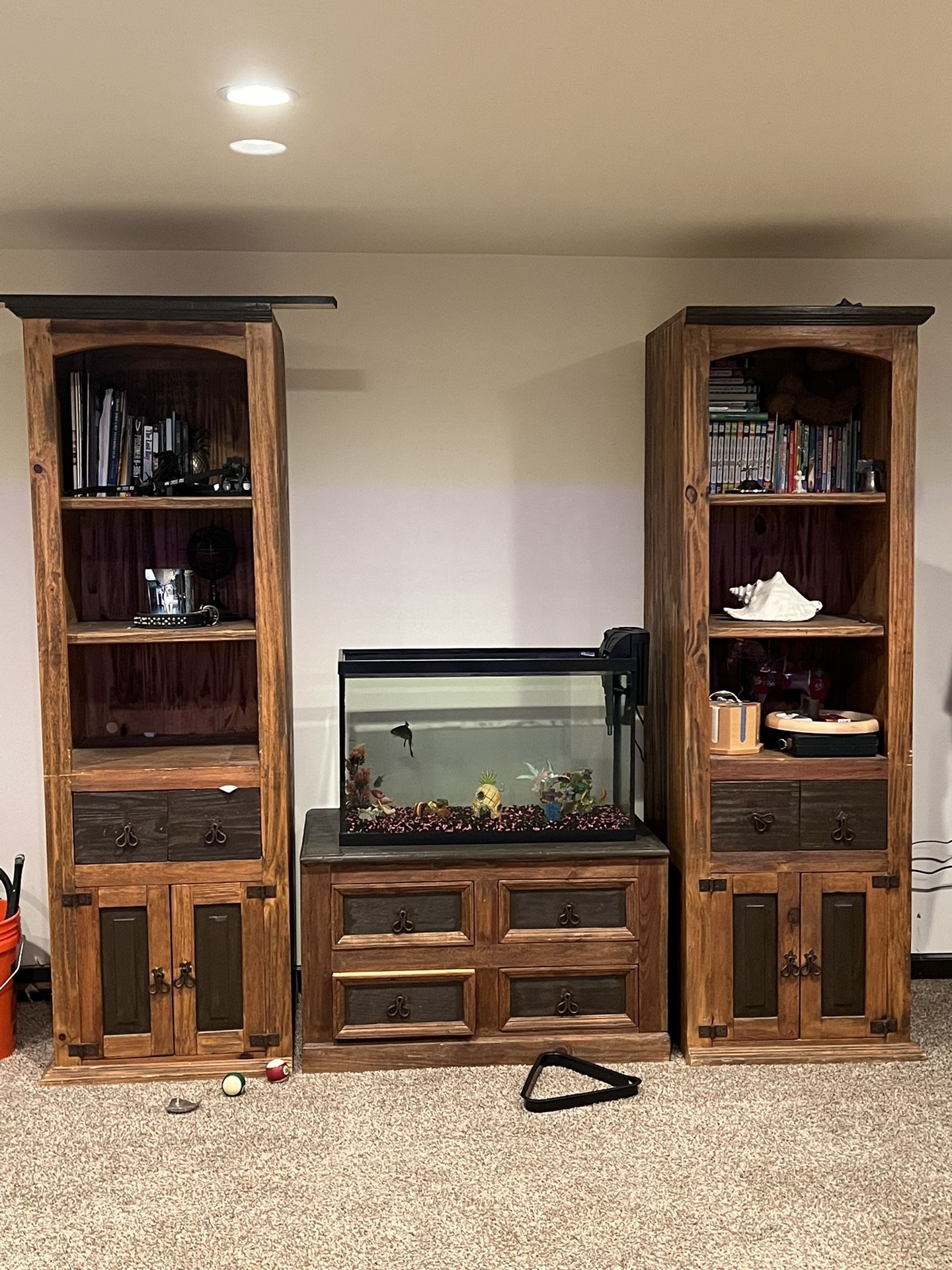 3 Piece Wood Bookshelves and Chest 