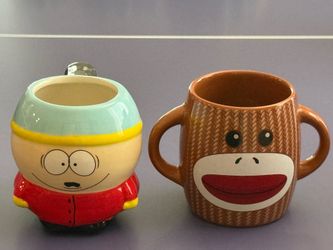 Funny Novelty Ceramic Coffee Mug Set - South Park Cartman & Sock Monkey
