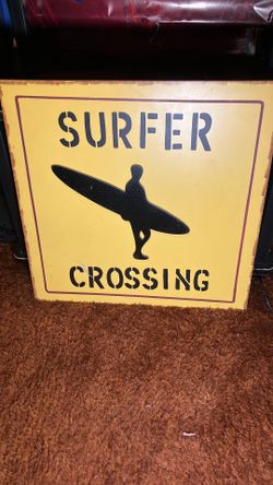 Wooden Surfer Crossing Sign Decor