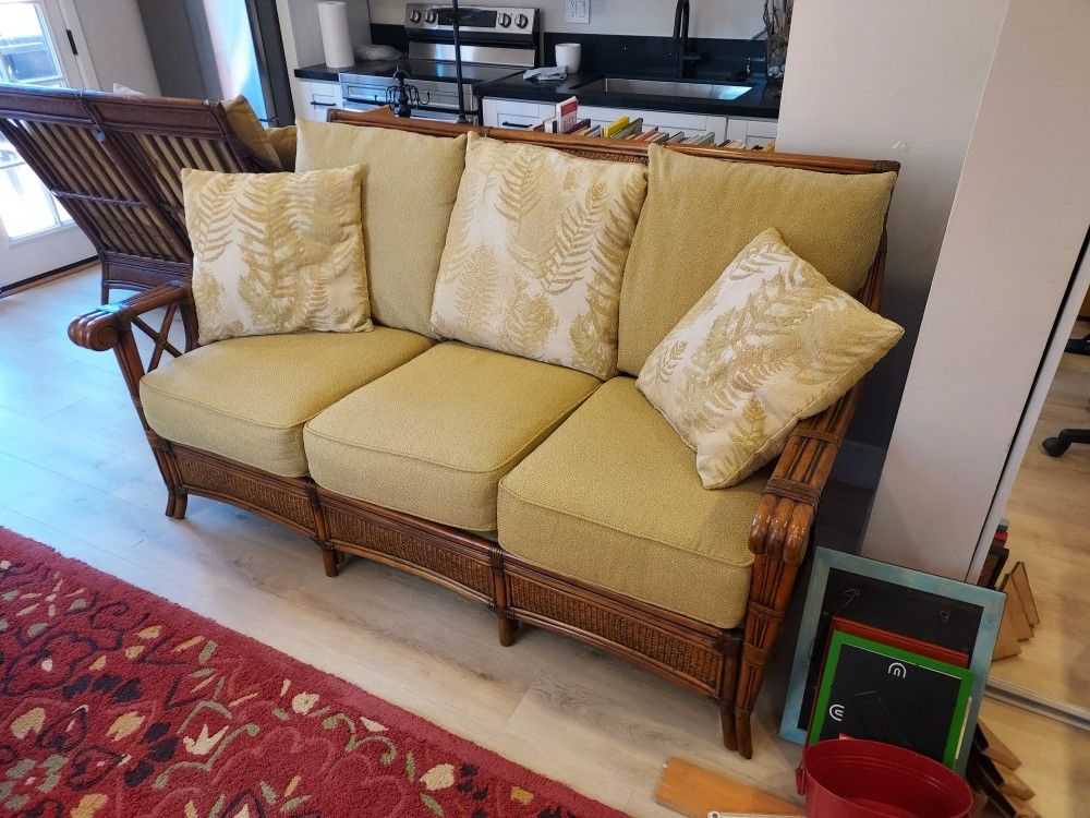 Bamboo and Wicker Indoor Couch and Loveseat