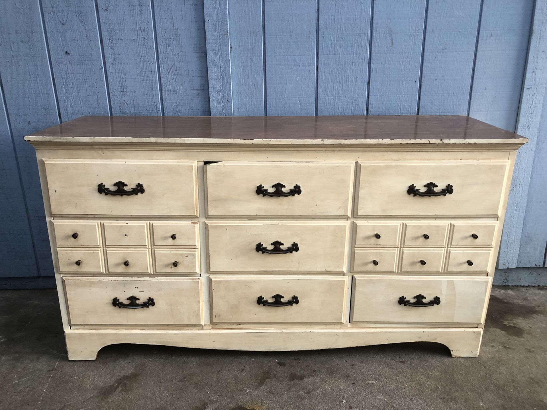 Vintage Solid Oak 9 Drawer Bedroom Dresser