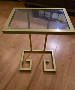 Gold C-Shaped End Table with Tempered Glass Top